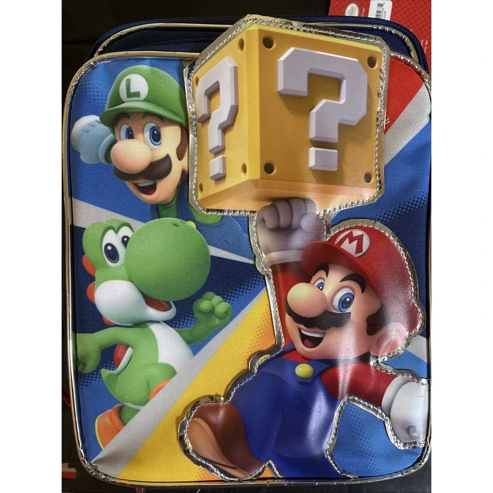 Super Mario Game Time Kids Insulated Lunch Bag Lunchbox w/ Bottle Pocket New